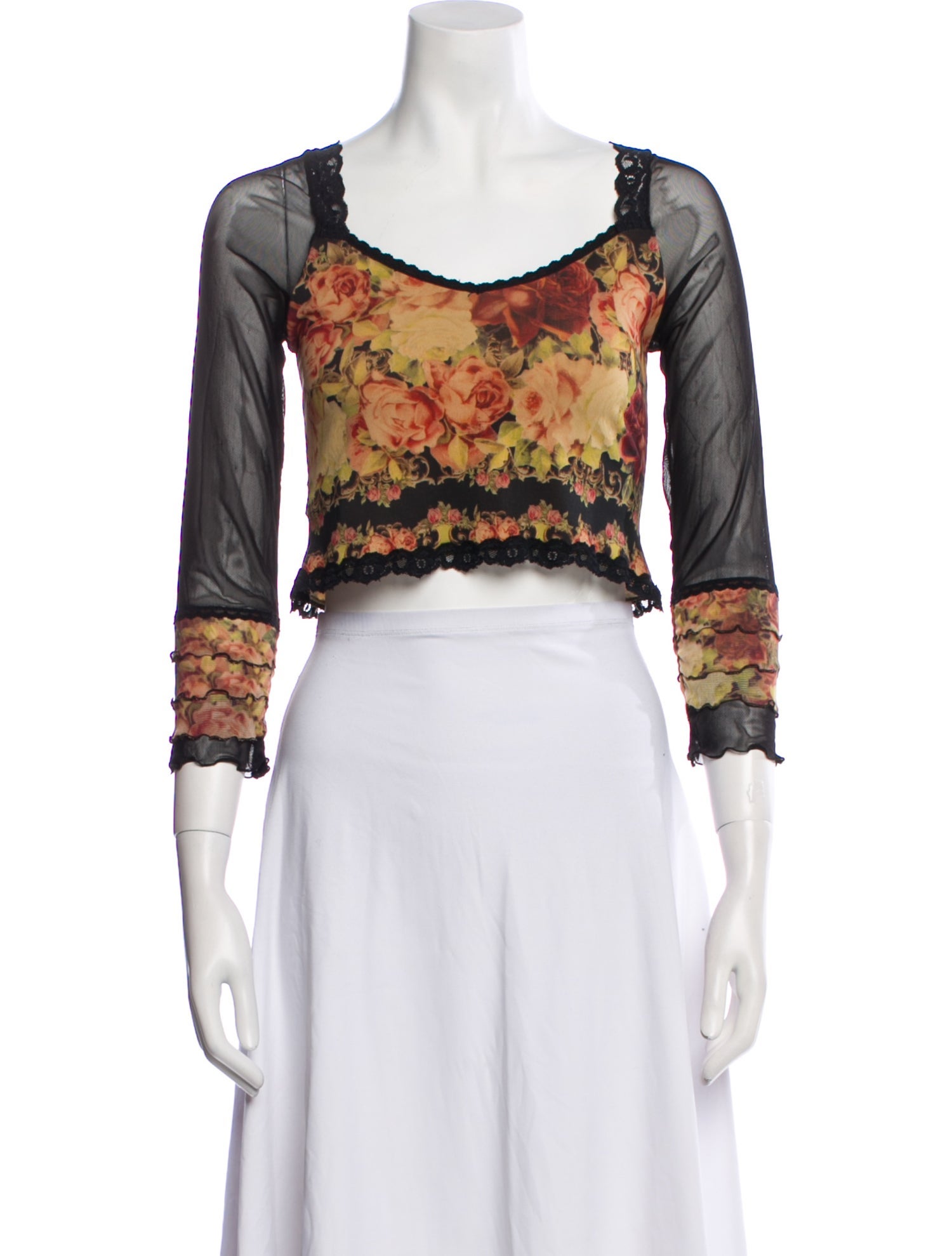 Michal Negrin Floral Print Scoop Neck Crop Top