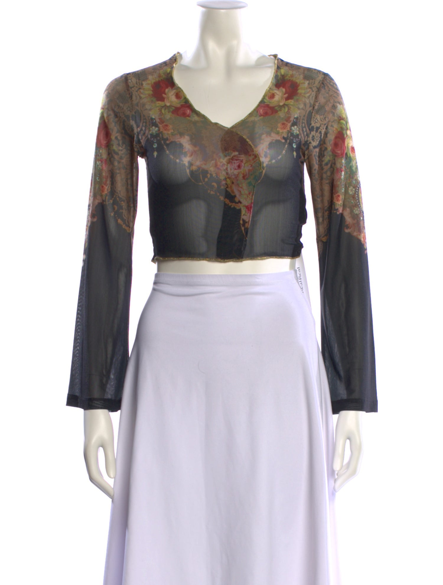 Michal Negrin Floral Print V-Neck Crop Top