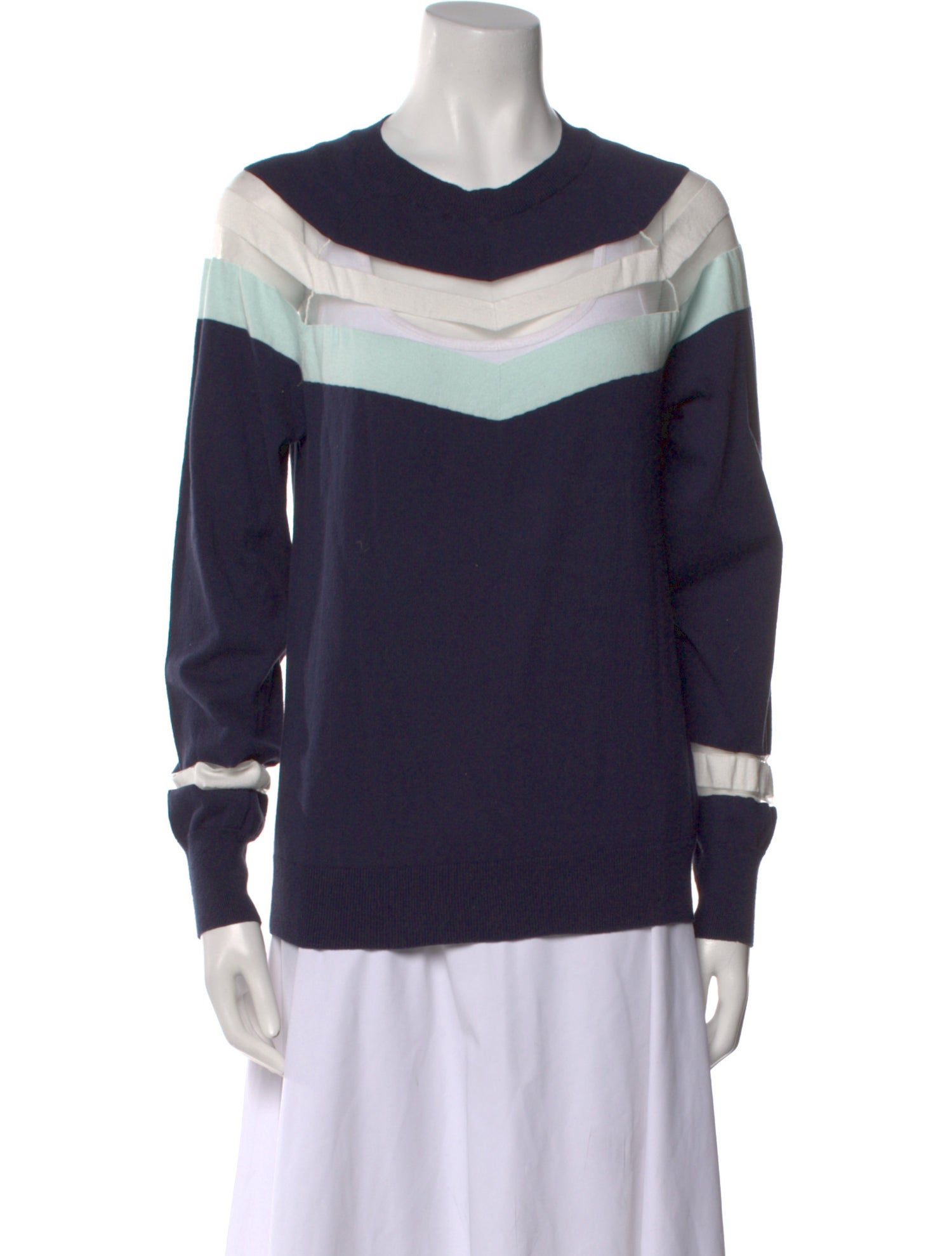 Misha Nonoo Colorblock Pattern Crew Neck Sweater