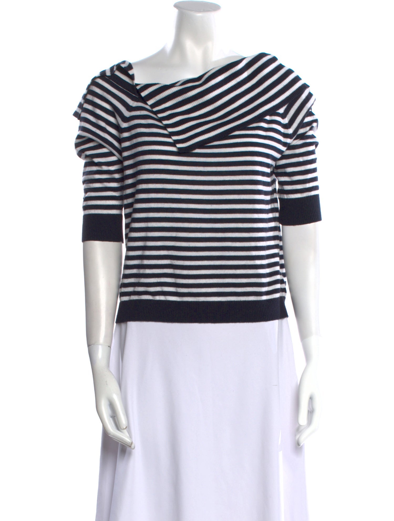 Minnie Rose Striped Bateau Neckline Sweater
