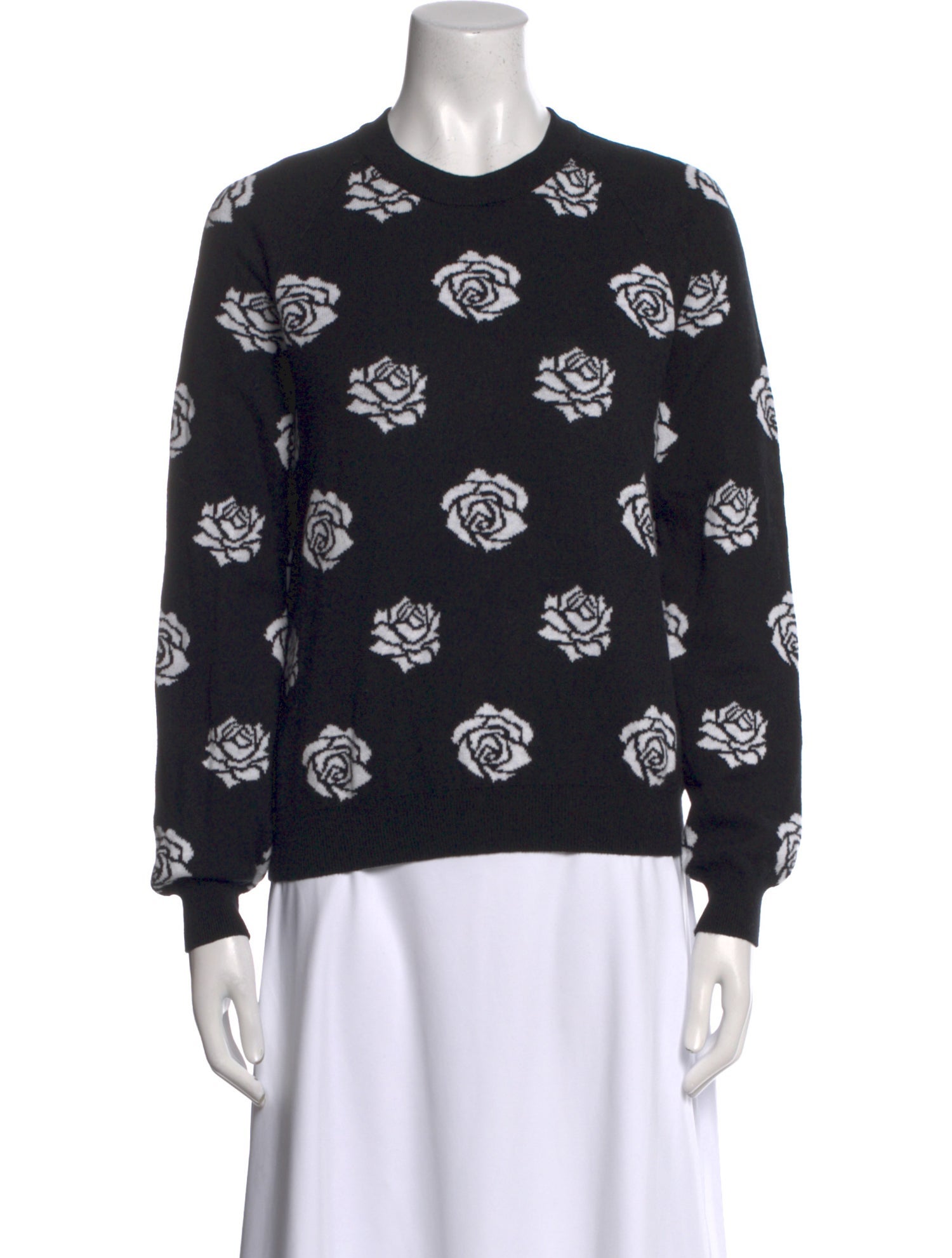 Minnie Rose Floral Print Crew Neck Sweater