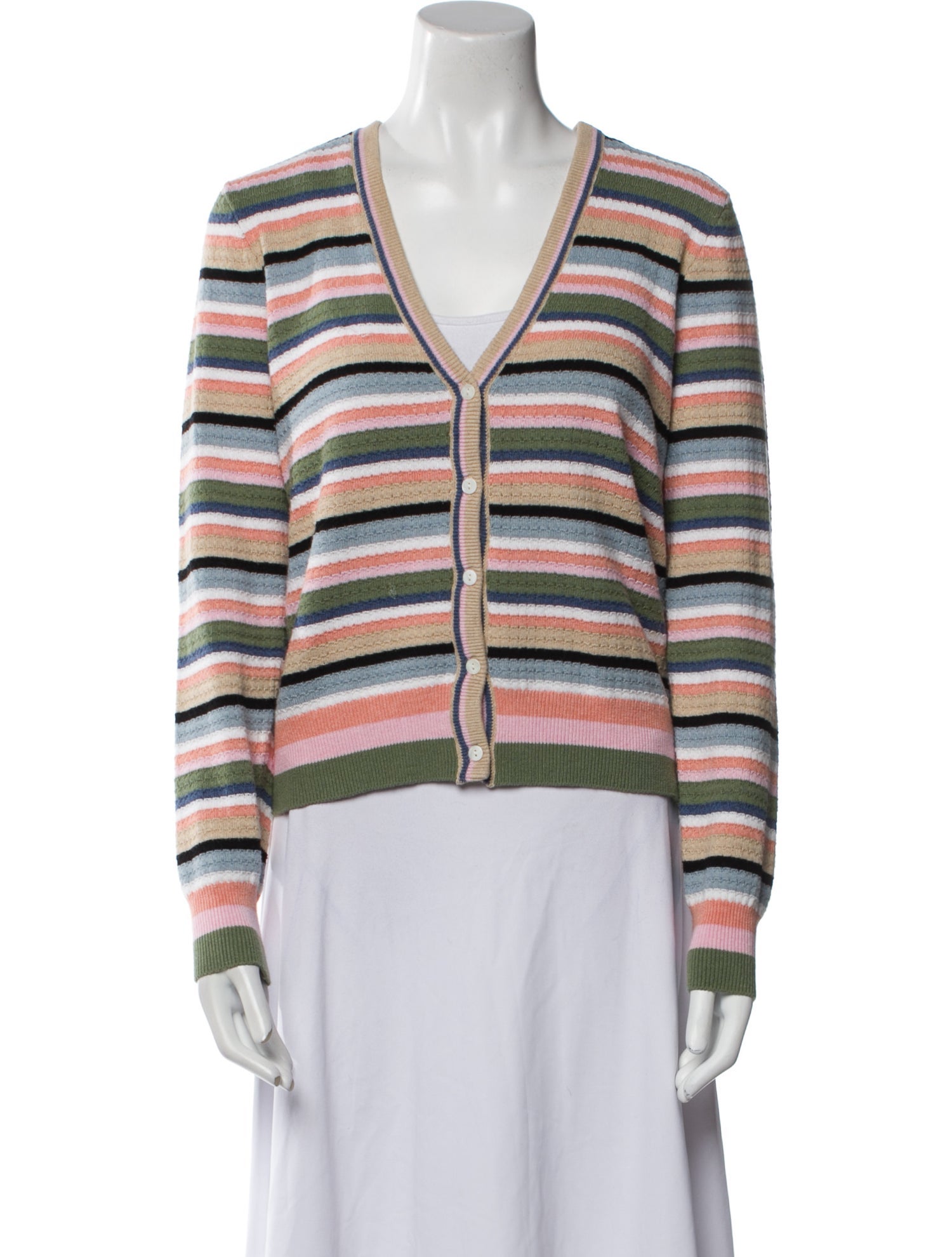 Minnie Rose Striped V-Neck Sweater