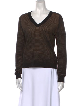 Minnie Rose Striped V-Neck Sweater