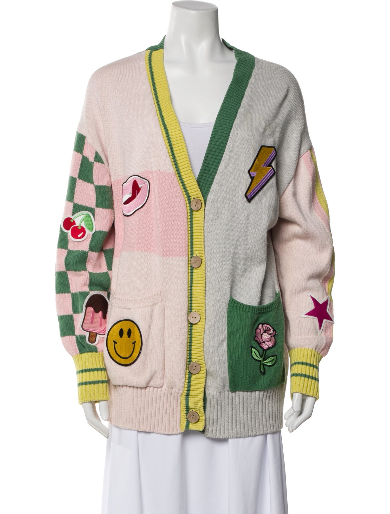 Minnie Rose Printed Plunge Neckline Sweater