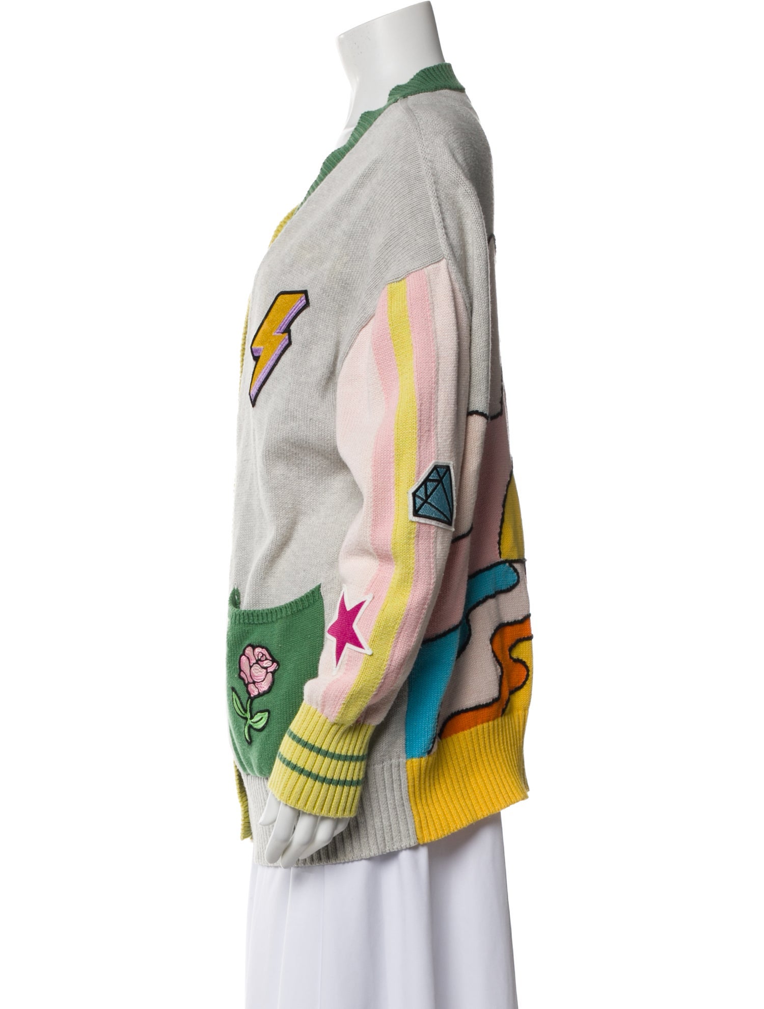 Minnie Rose Printed Plunge Neckline Sweater