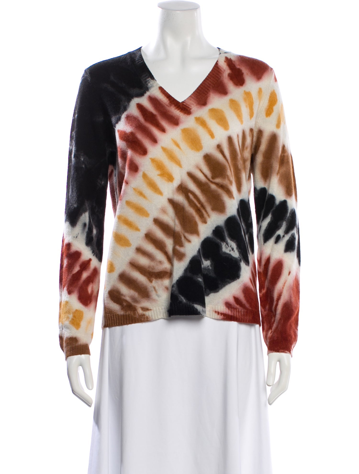 Minnie Rose Tie-Dye Print V-Neck Sweater