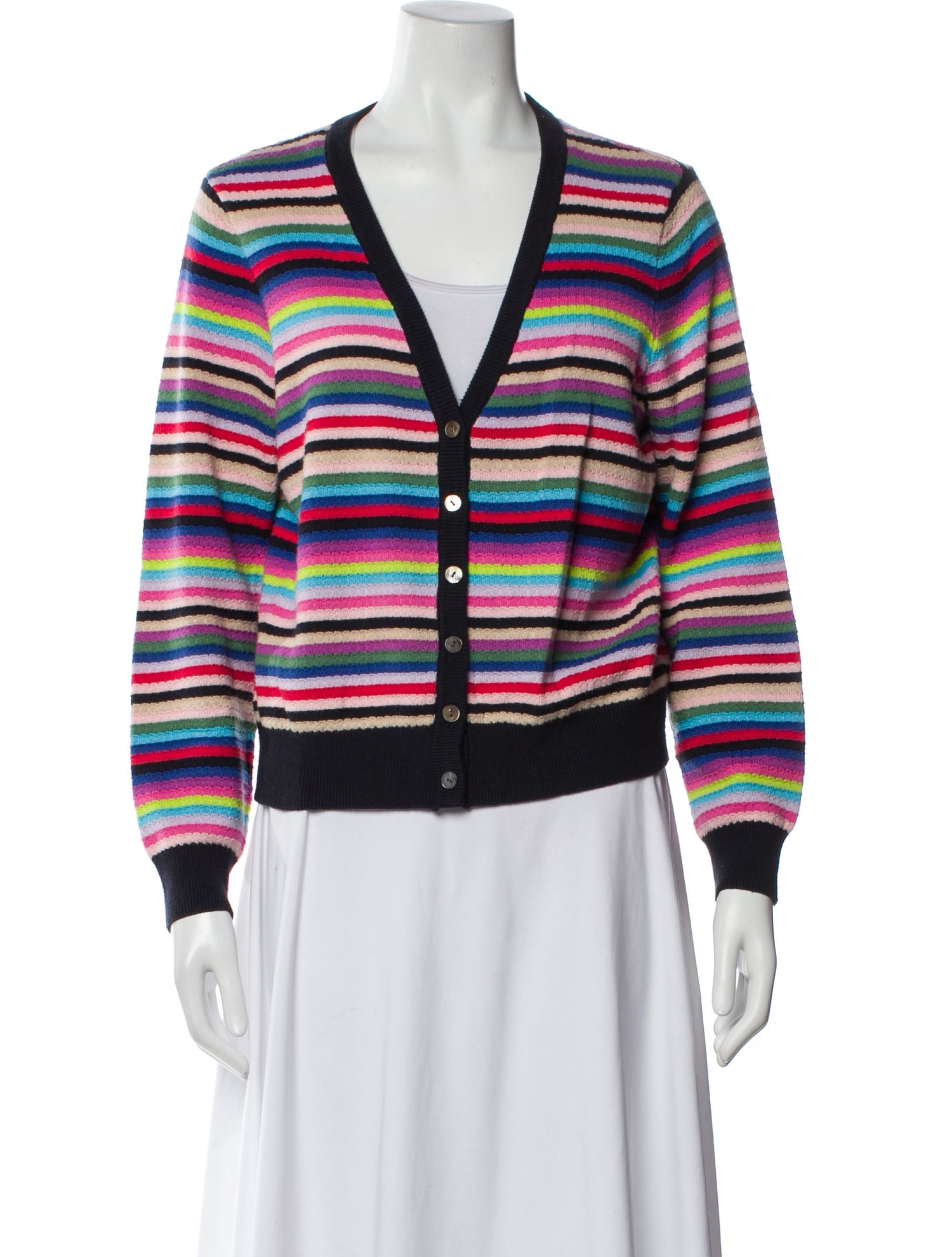 Minnie Rose Striped V-Neck Sweater