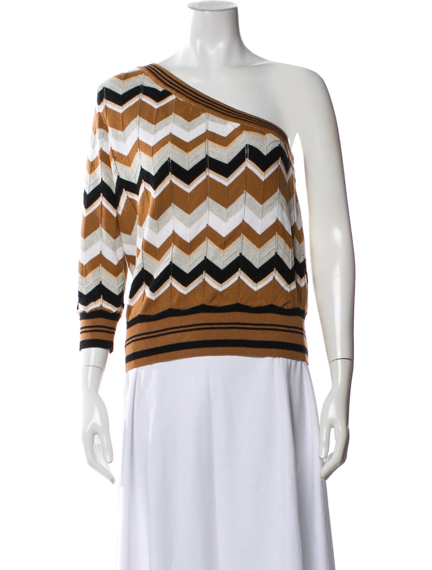 Minnie Rose Striped One-Shoulder Sweater w/ Tags