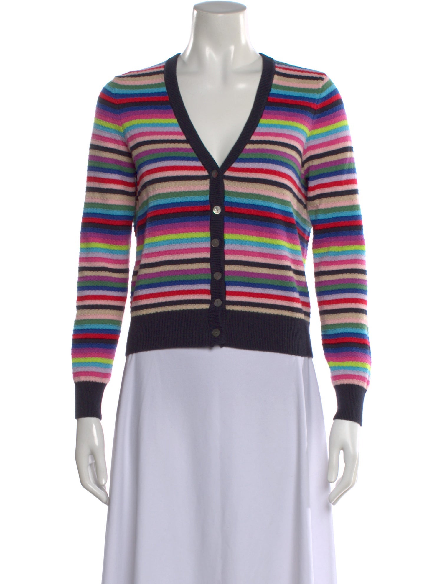 Minnie Rose Striped V-Neck Sweater