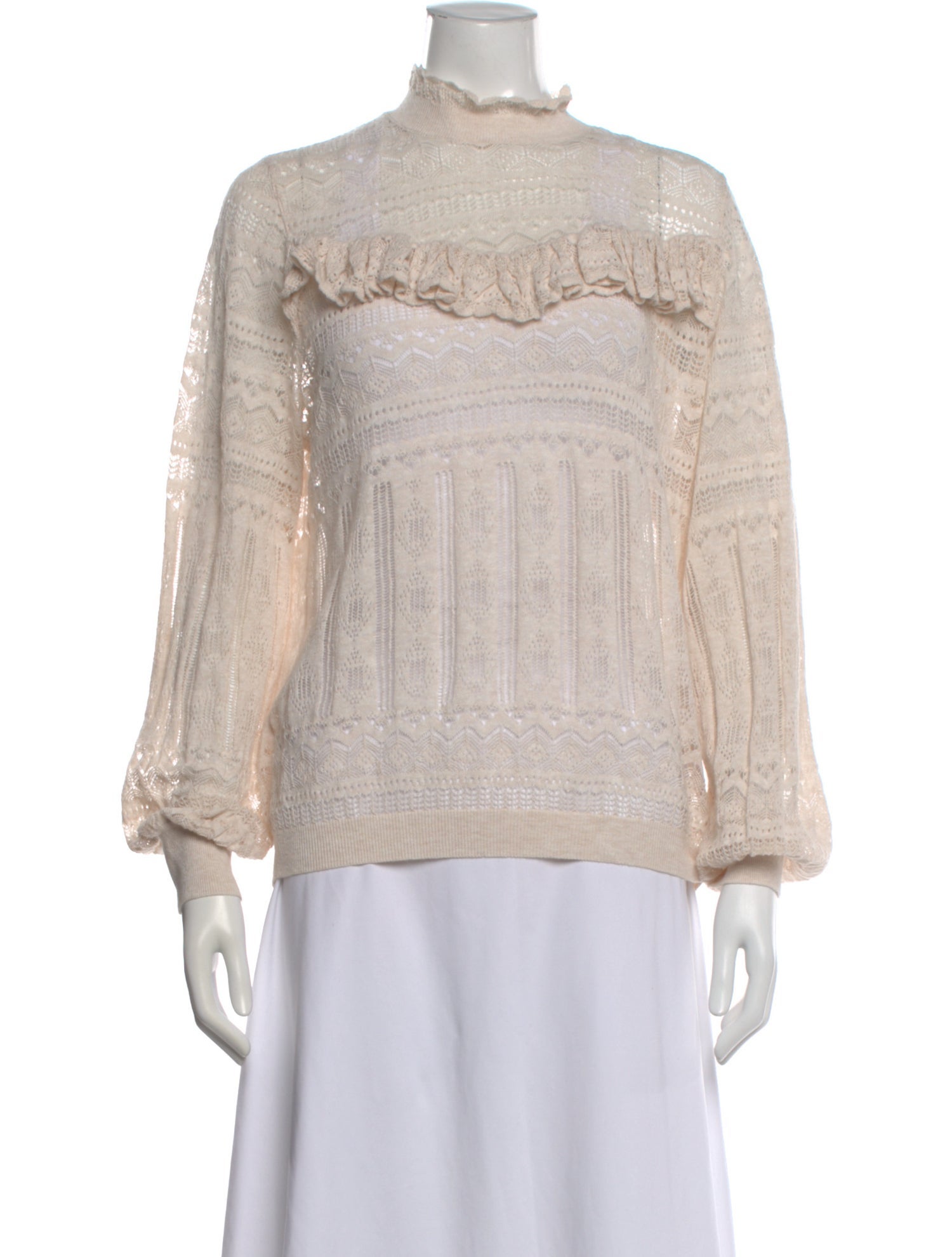 Minnie Rose Lace Pattern Mock Neck Sweater