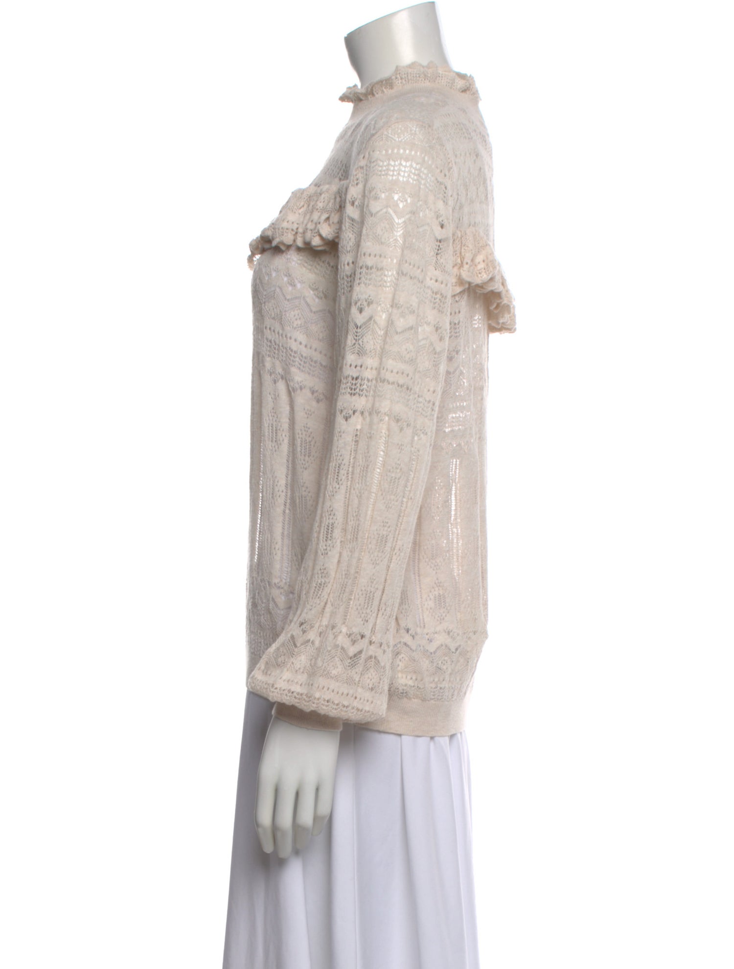 Minnie Rose Lace Pattern Mock Neck Sweater