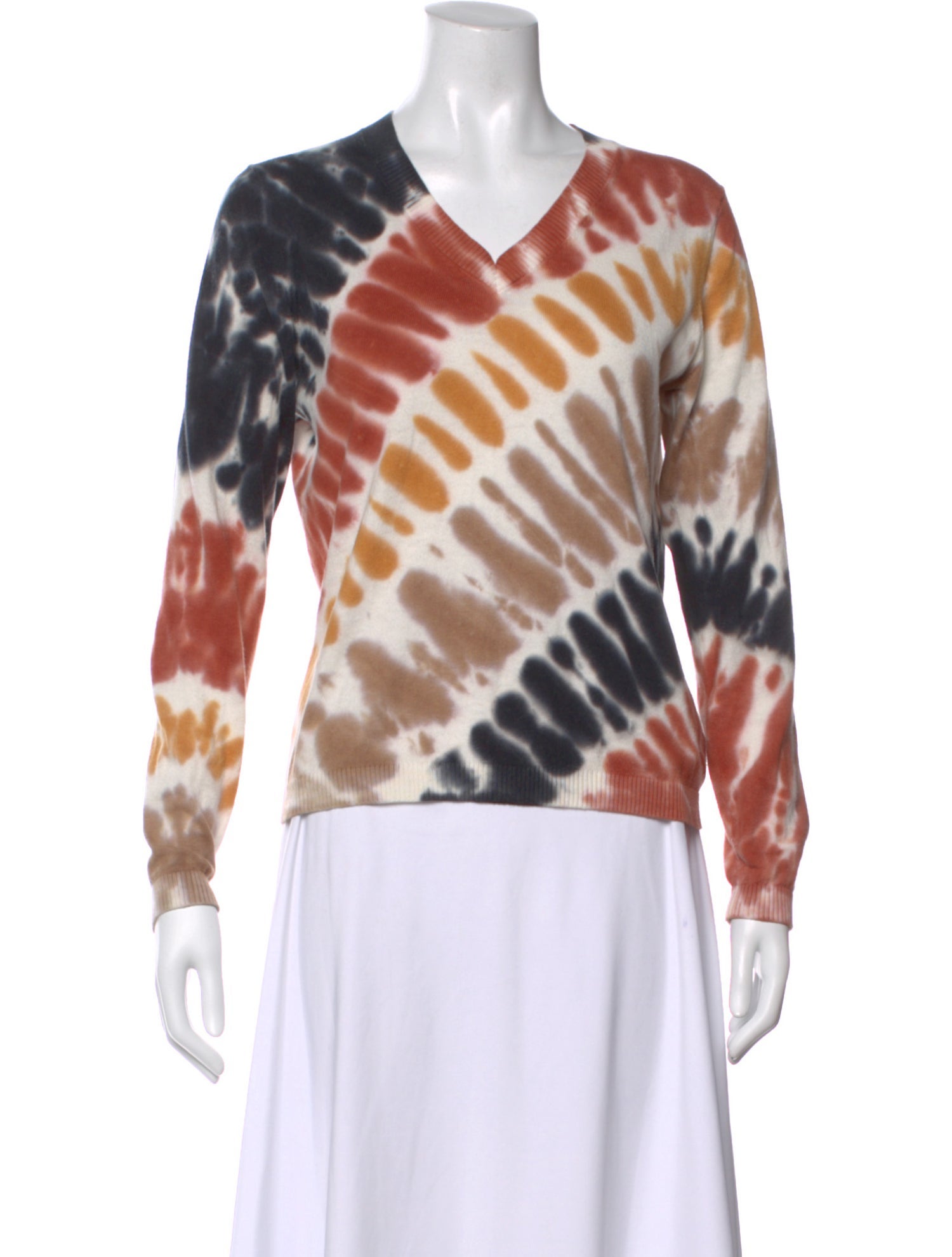 Minnie Rose Tie-Dye Print V-Neck Sweater