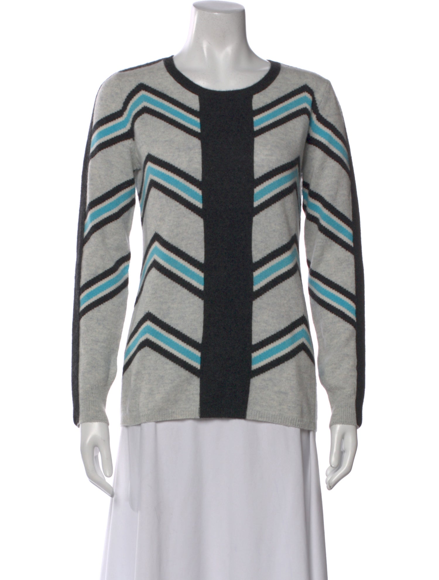 Minnie Rose Cashmere Colorblock Pattern Sweater