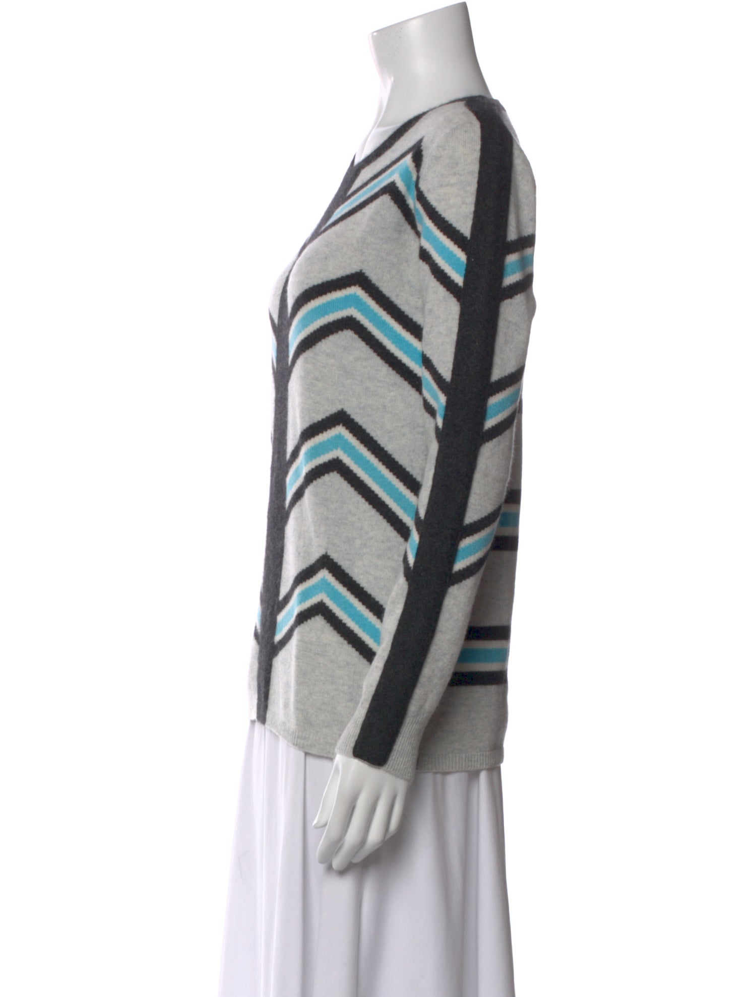 Minnie Rose Cashmere Colorblock Pattern Sweater