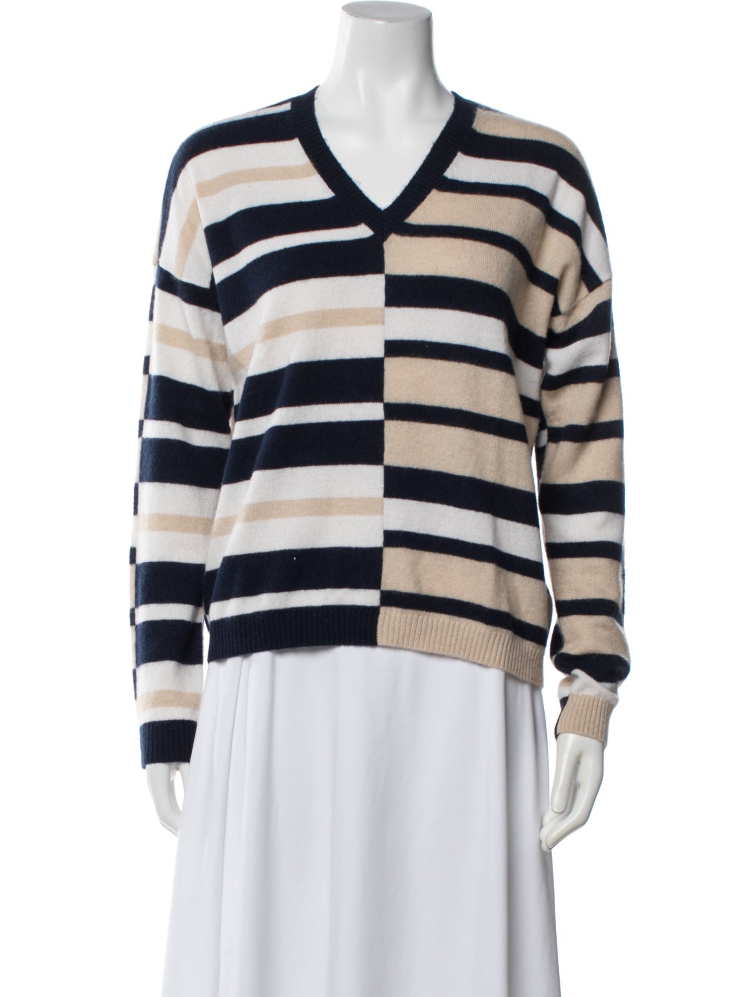 Minnie Rose Cashmere Colorblock Pattern Sweater