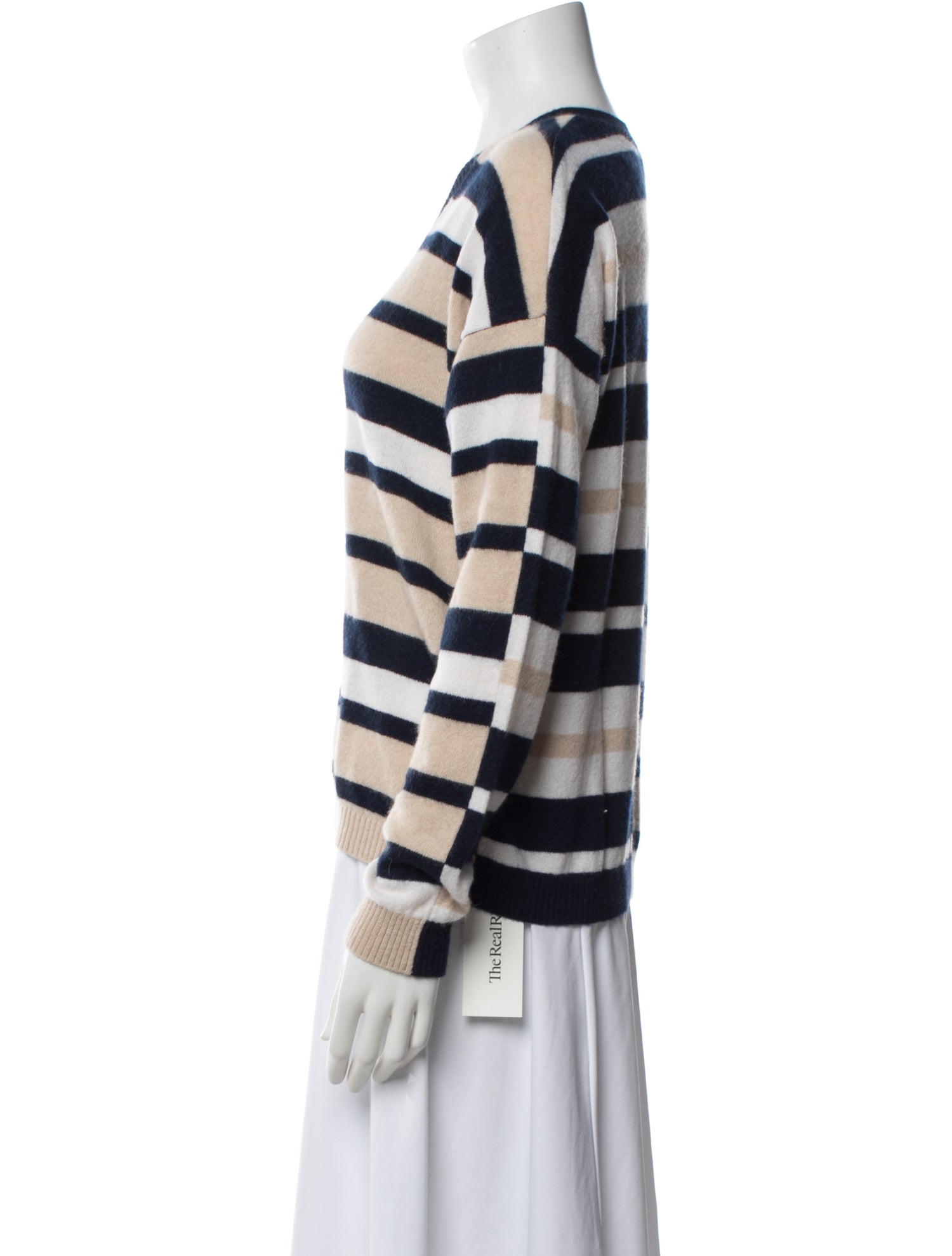 Minnie Rose Cashmere Colorblock Pattern Sweater