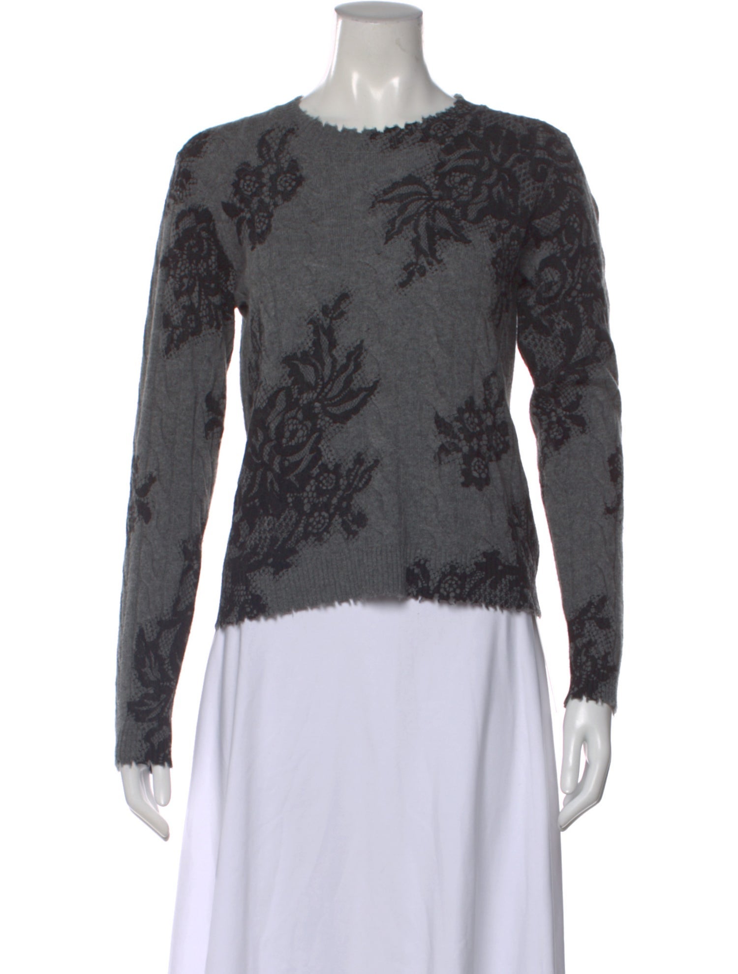Minnie Rose Cashmere Lace Pattern Sweater