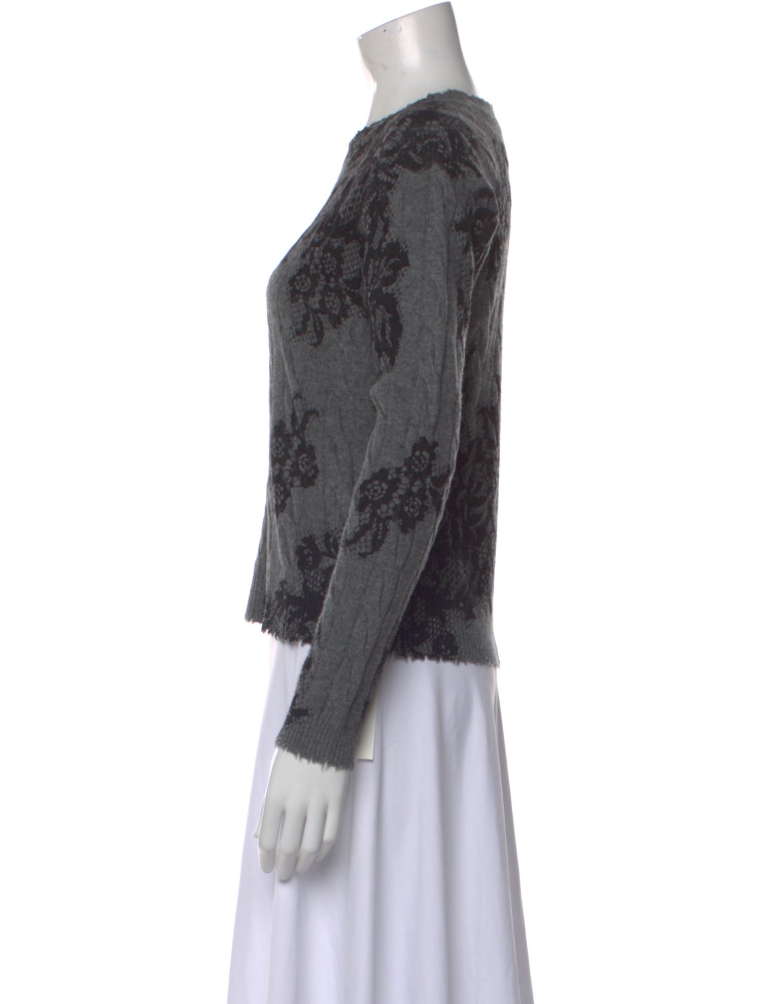 Minnie Rose Cashmere Lace Pattern Sweater