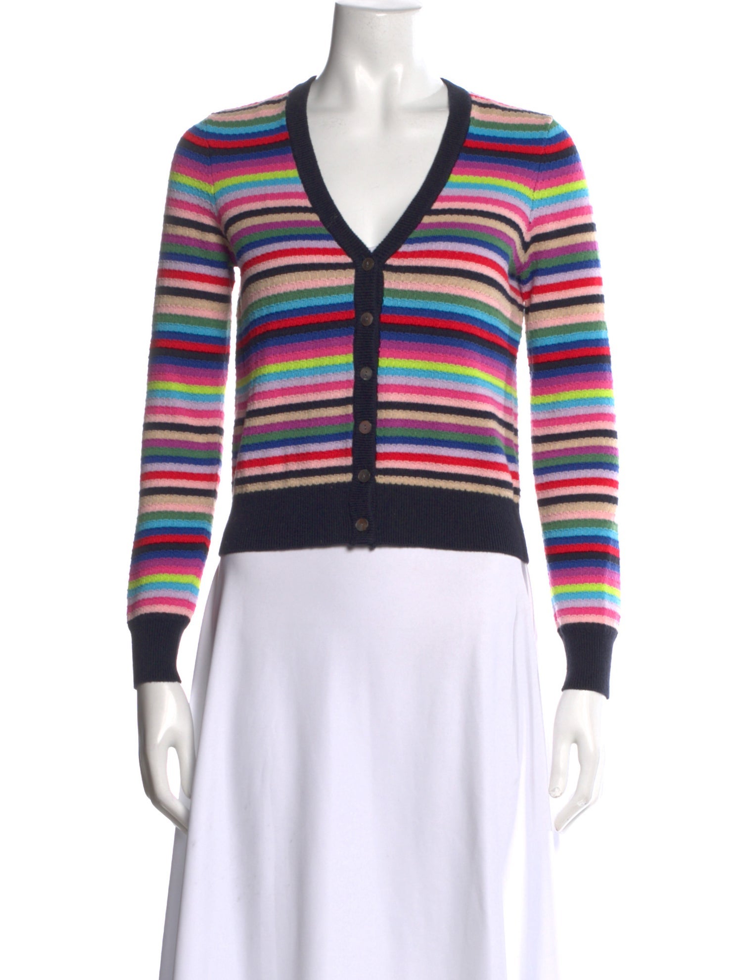 Minnie Rose Striped V-Neck Sweater