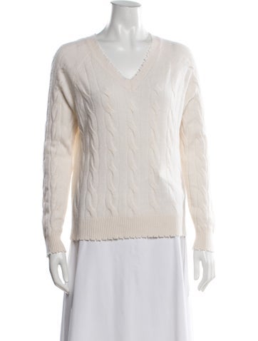 Pre-owned Minnie Rose Cashmere V-neck Sweater In Neutral