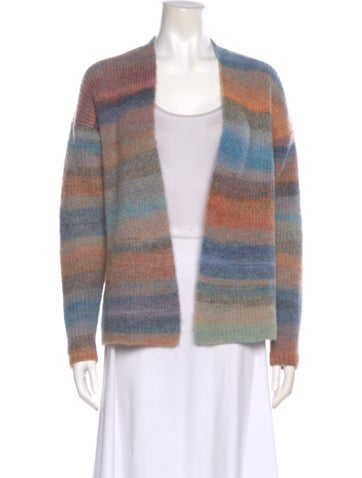 Pre-owned Minnie Rose Striped Open Front Sweater In Blue