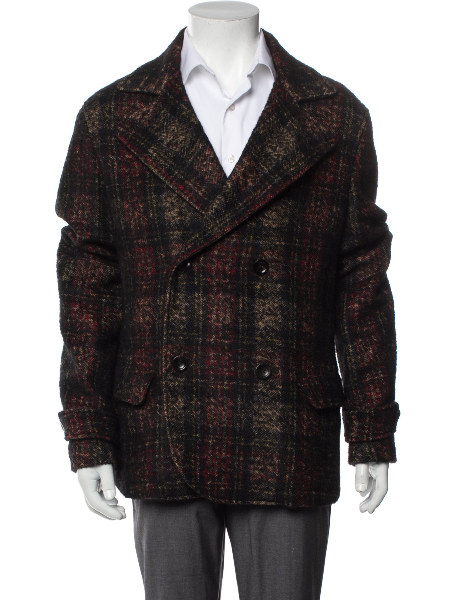 Montedoro Wool Plaid Print Peacoat w/ Tags