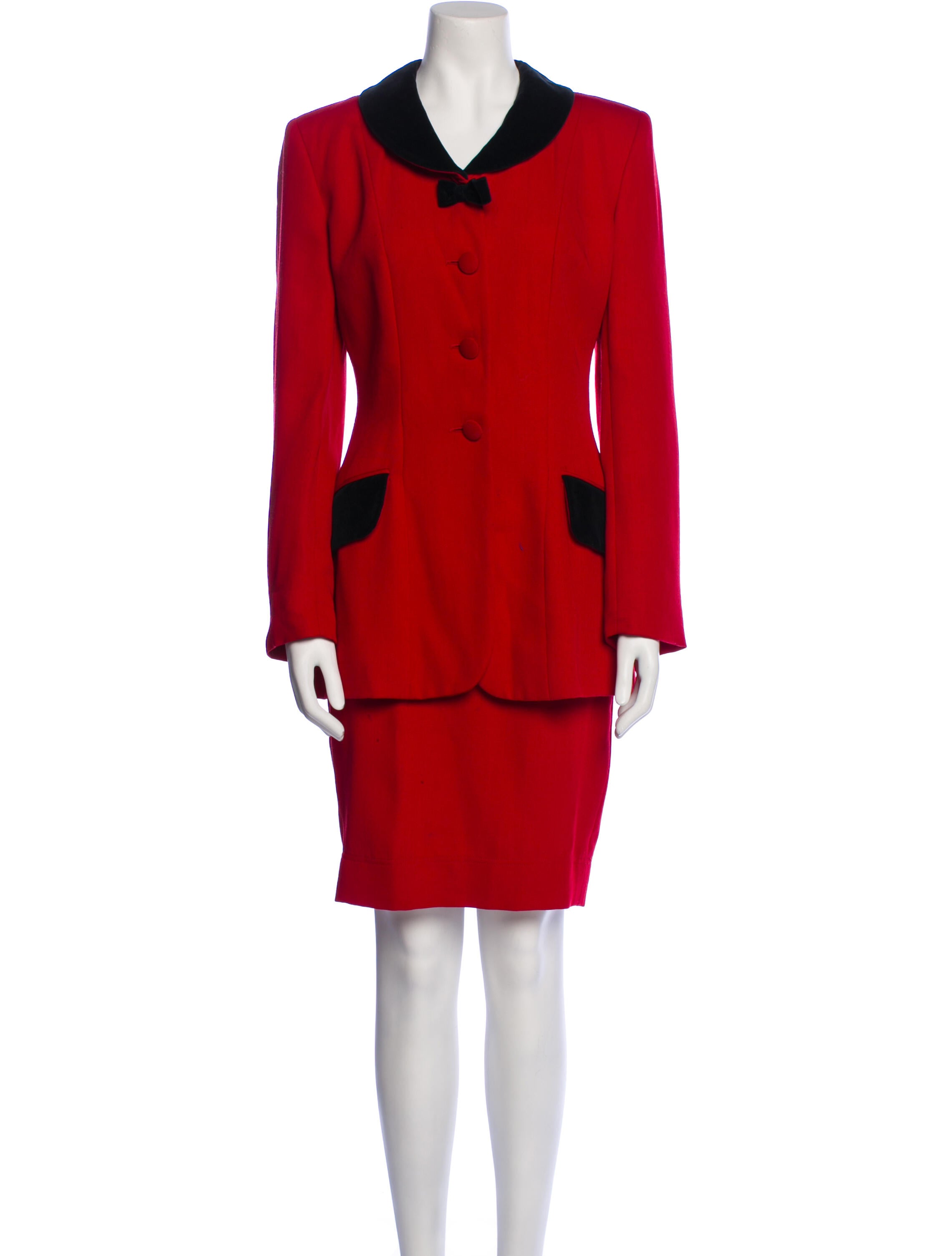 Moschino Cheap and Chic Virgin Wool Colorblock Pattern Skirt Suit