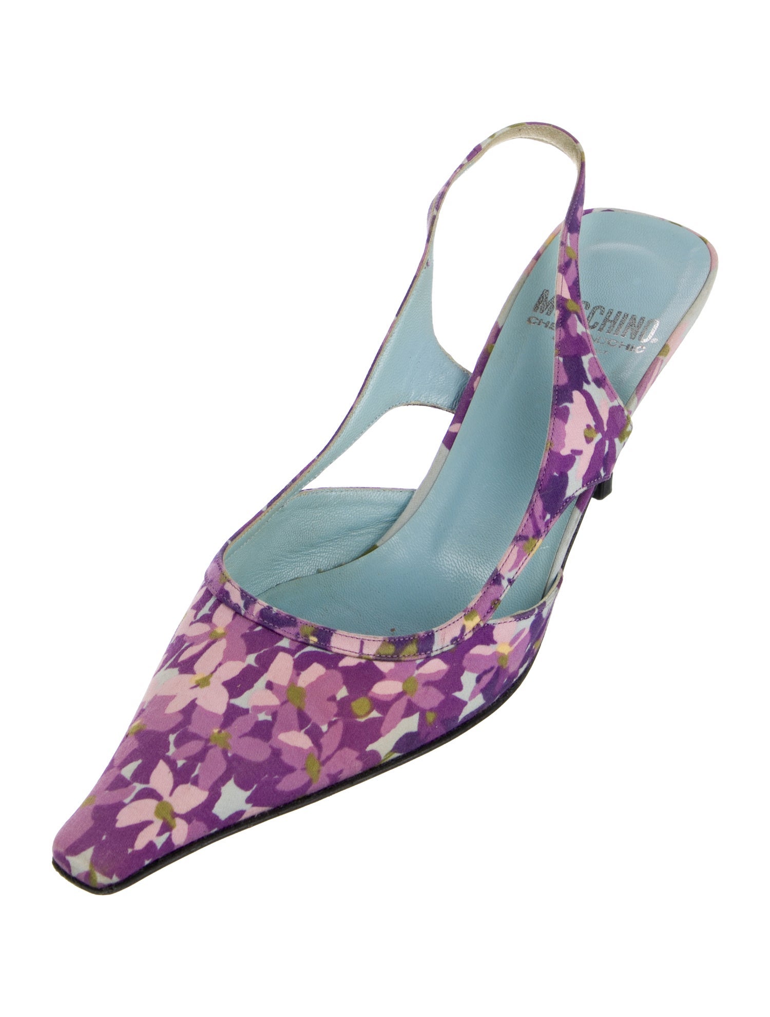 Moschino Cheap and Chic Satin Floral Print Slingback Pumps
