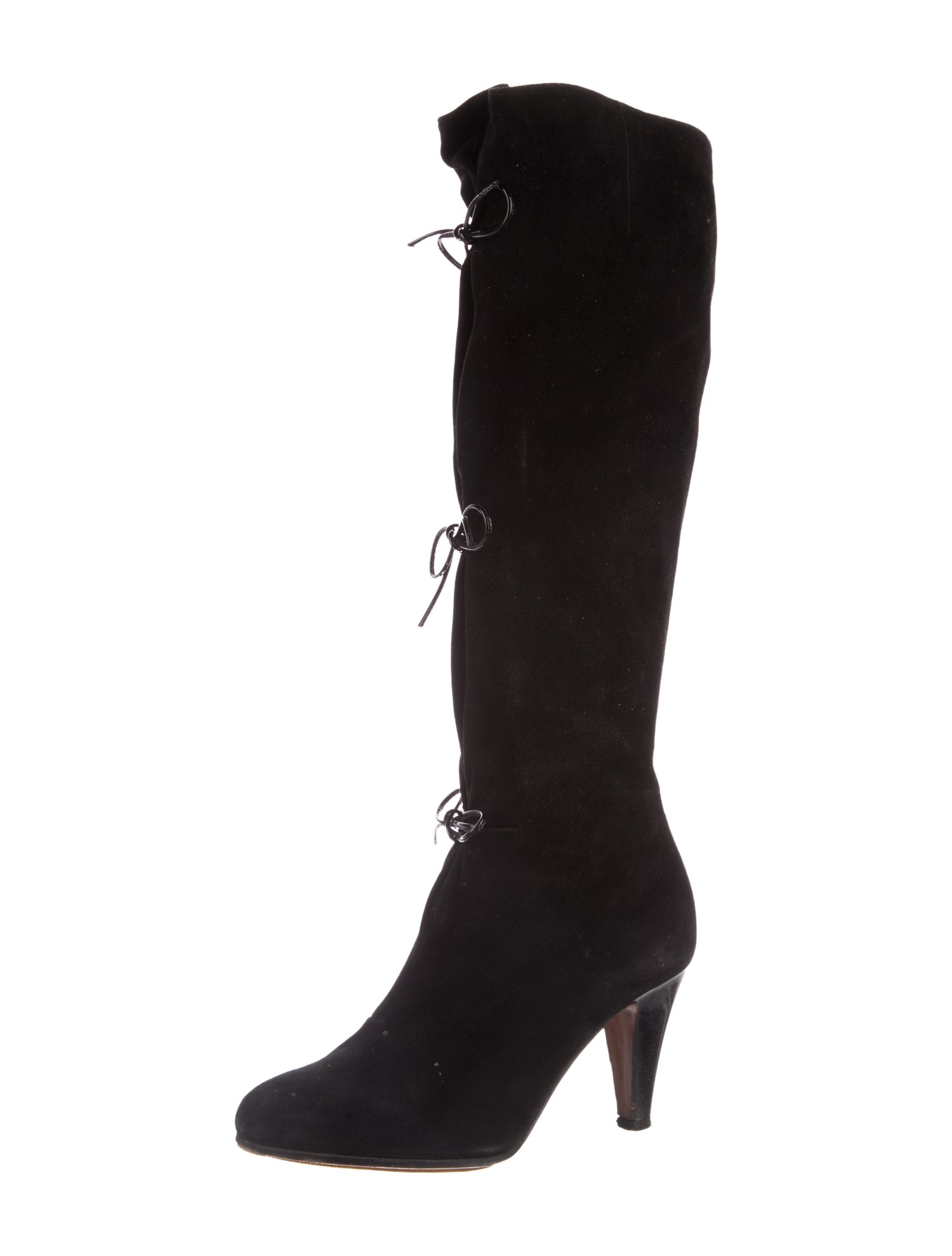 Moschino Cheap and Chic Suede Bow Accents Lace-Up Boots