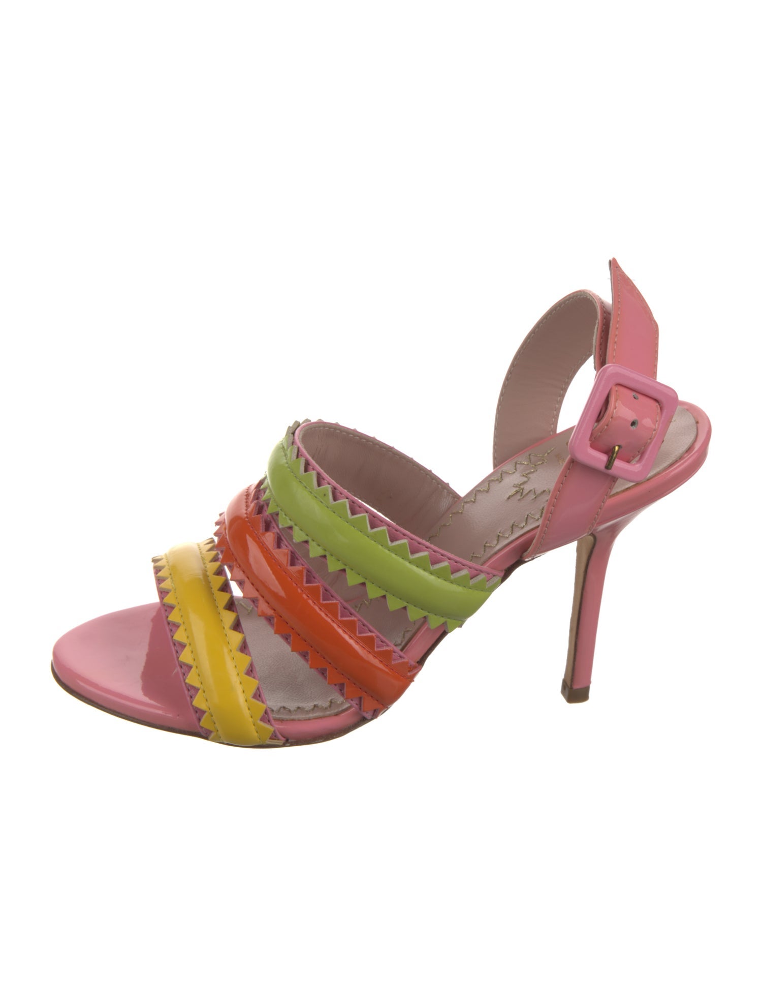 Moschino Cheap and Chic Patent Leather Colorblock Pattern Slingback Sandals