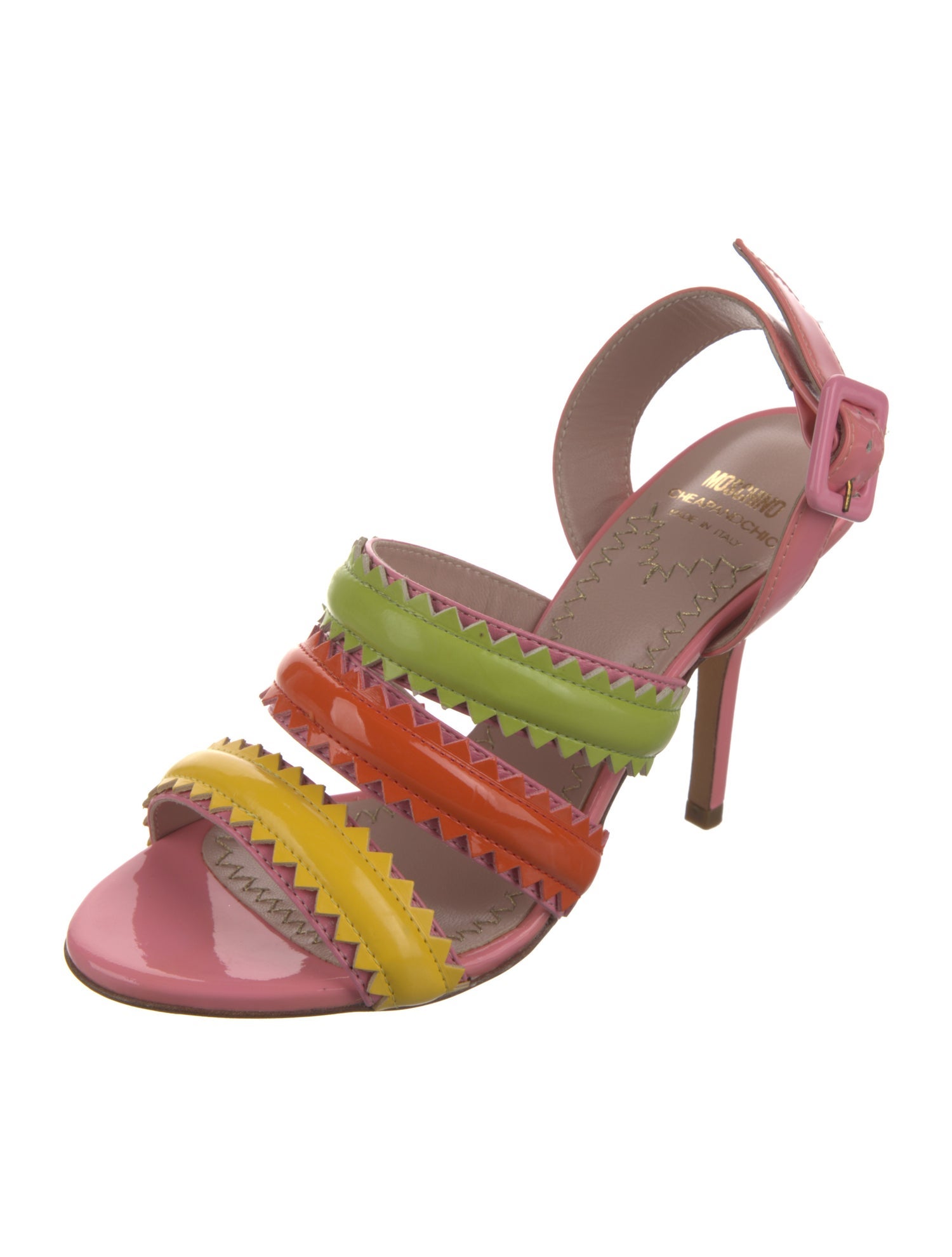 Moschino Cheap and Chic Patent Leather Colorblock Pattern Slingback Sandals