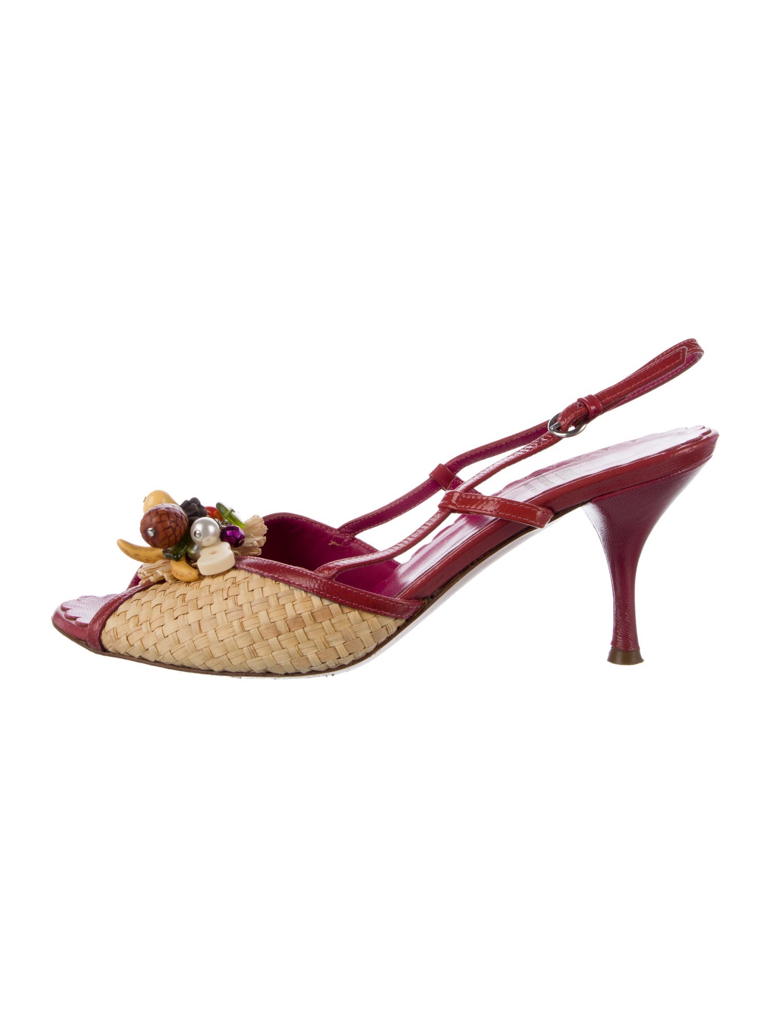 Moschino Cheap and Chic Raffia Colorblock Pattern Slingback Pumps