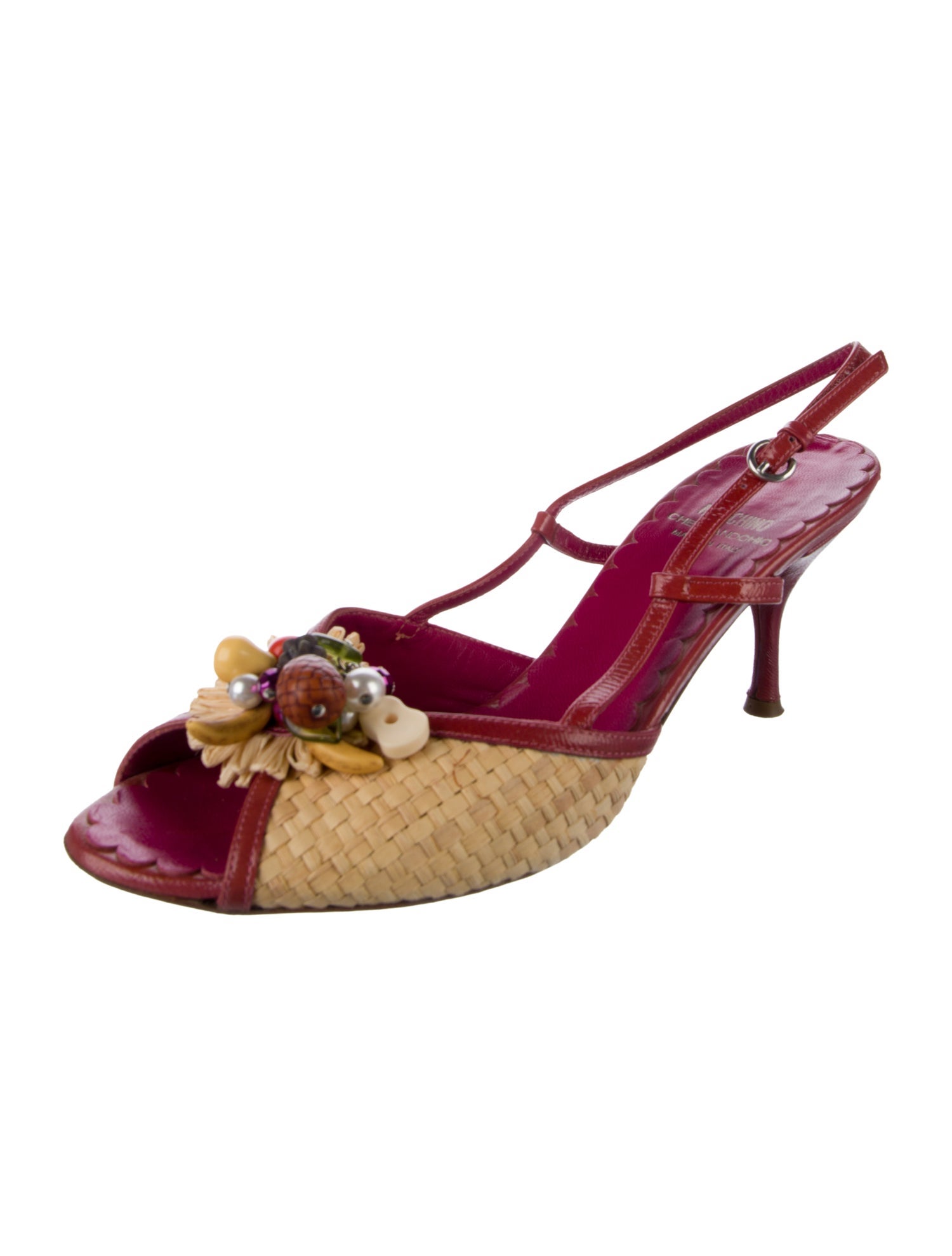 Moschino Cheap and Chic Raffia Colorblock Pattern Slingback Pumps