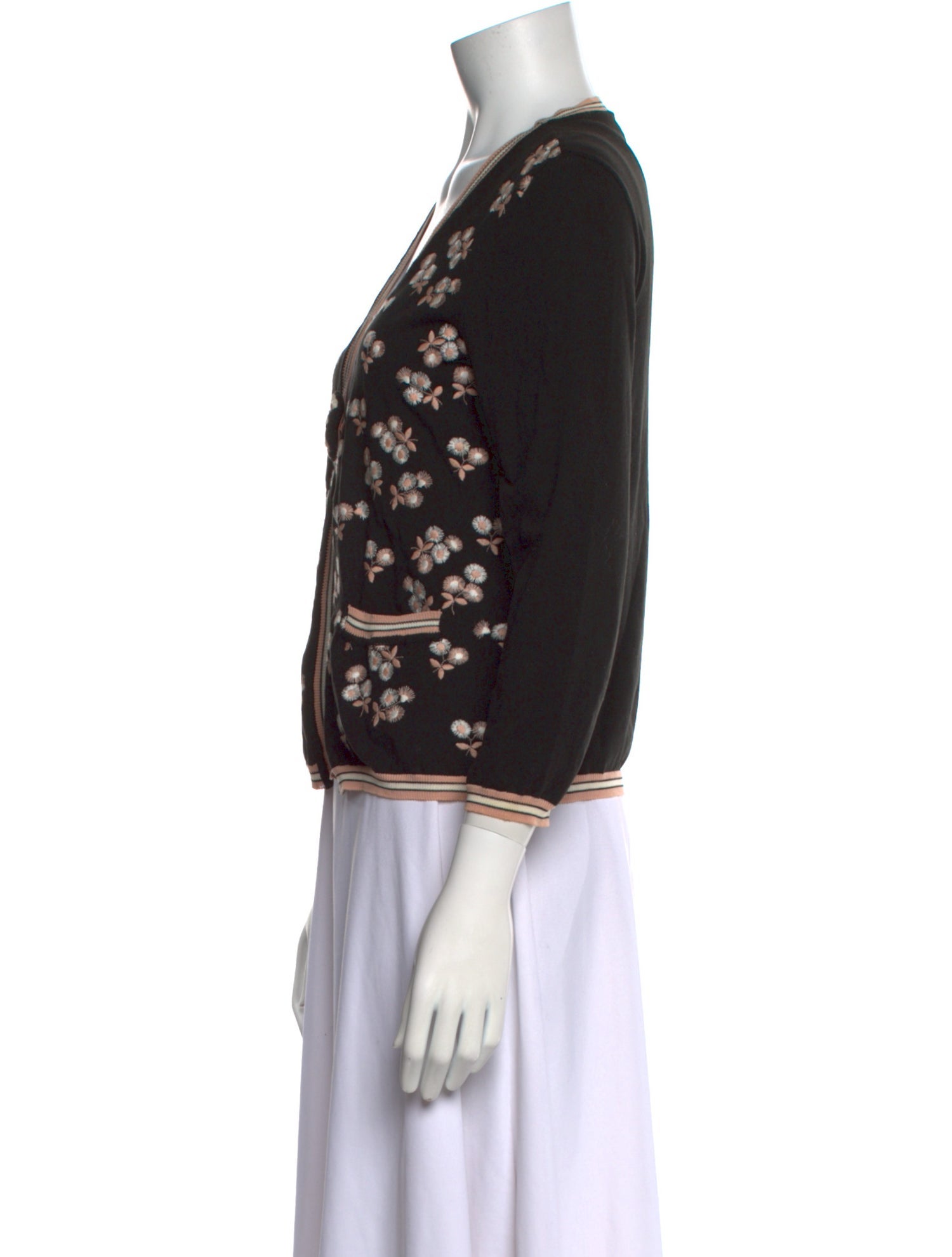 Moschino Cheap and Chic Floral Print V-Neck Sweater