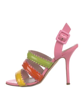 Moschino Cheap and Chic Patent Leather Colorblock Pattern Slingback Sandals