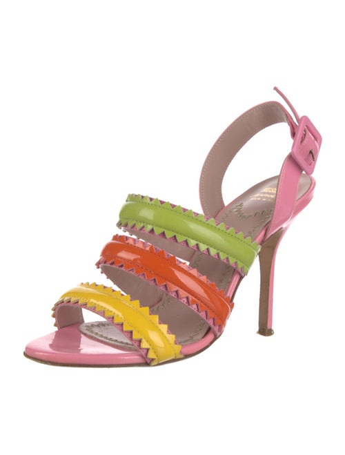 Moschino Cheap and Chic Patent Leather Colorblock Pattern Slingback Sandals