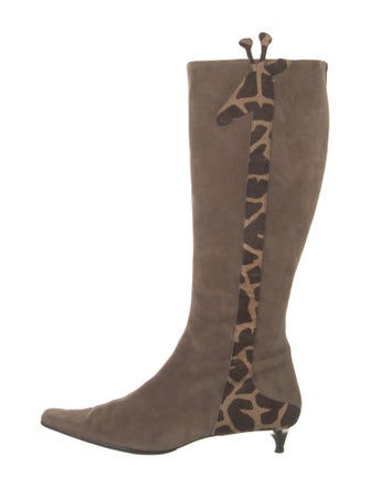 Moschino Cheap and Chic Suede Animal Print Riding Boots
