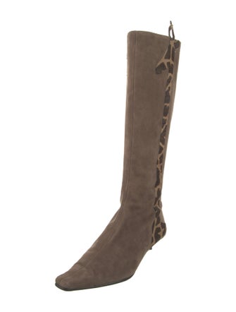 Moschino Cheap and Chic Suede Animal Print Riding Boots
