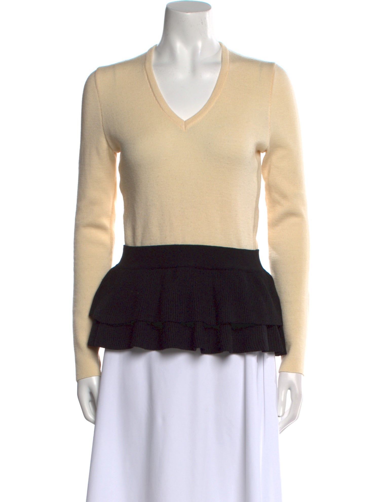 Moschino Cheap and Chic Colorblock Pattern V-Neck Sweater