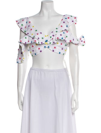 All Things Mochi Linen Floral Print Crop Top