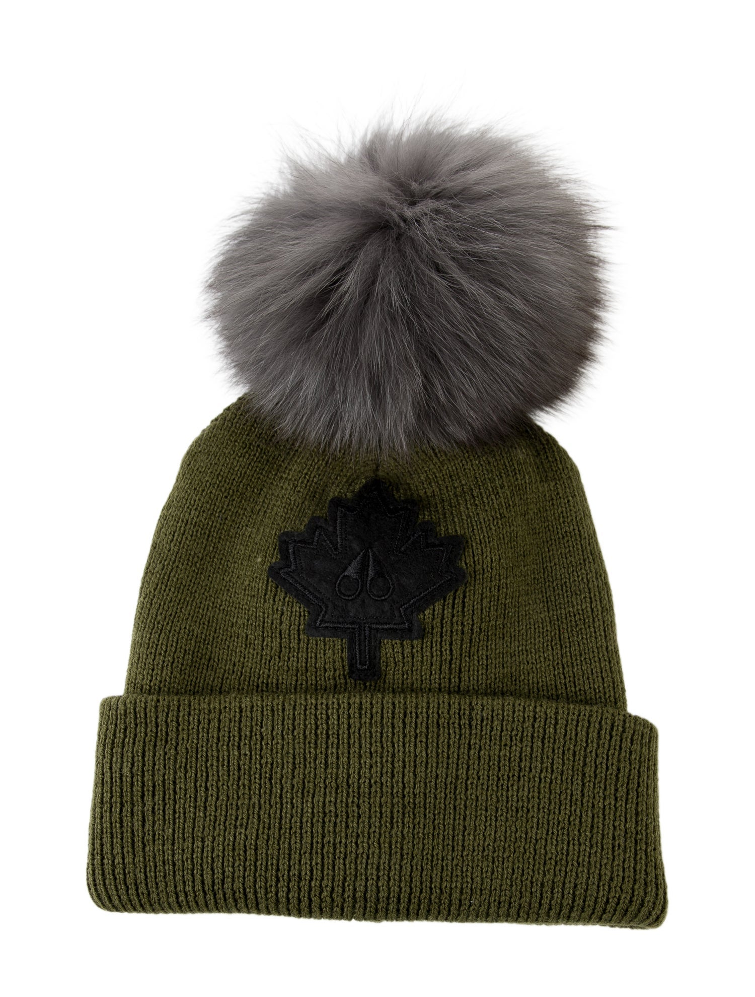 Moose Knuckles Knitted Beanie with Fox Fur Pompom