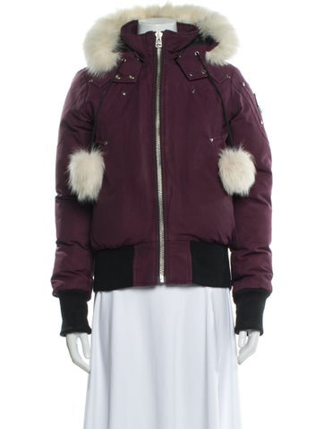 Pre-owned Moose Knuckles Colorblock Pattern Down Jacket In Burgundy