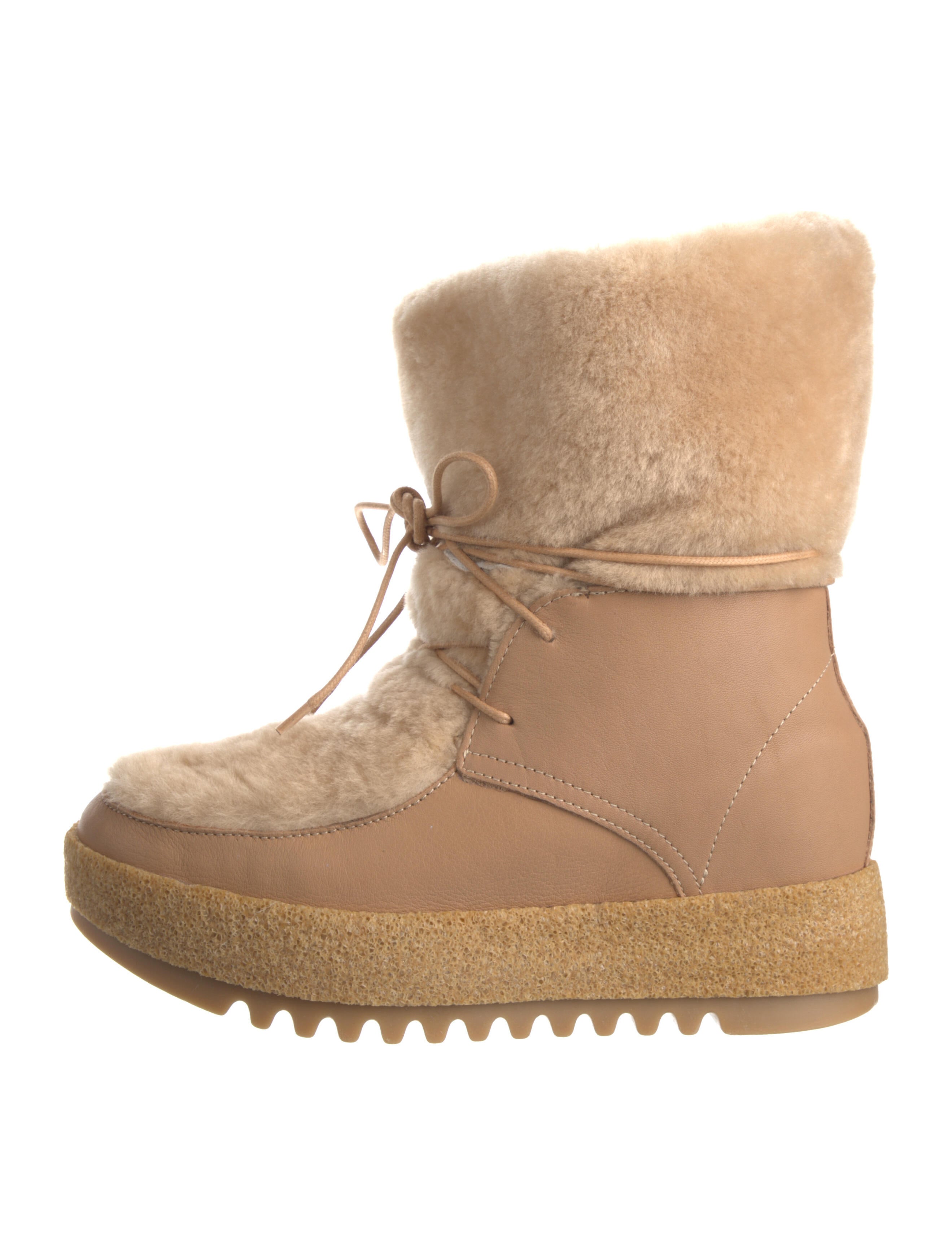 Montelliana Leather Fur Trim LaceUp Boots w/ Tags Neutrals Boots