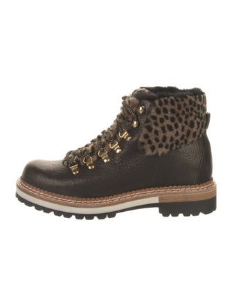 Montelliana Leather Animal Print Combat Boots