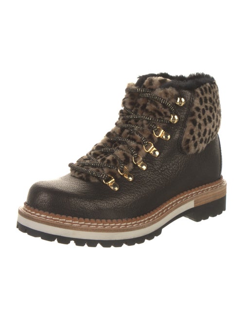 Montelliana Leather Animal Print Combat Boots
