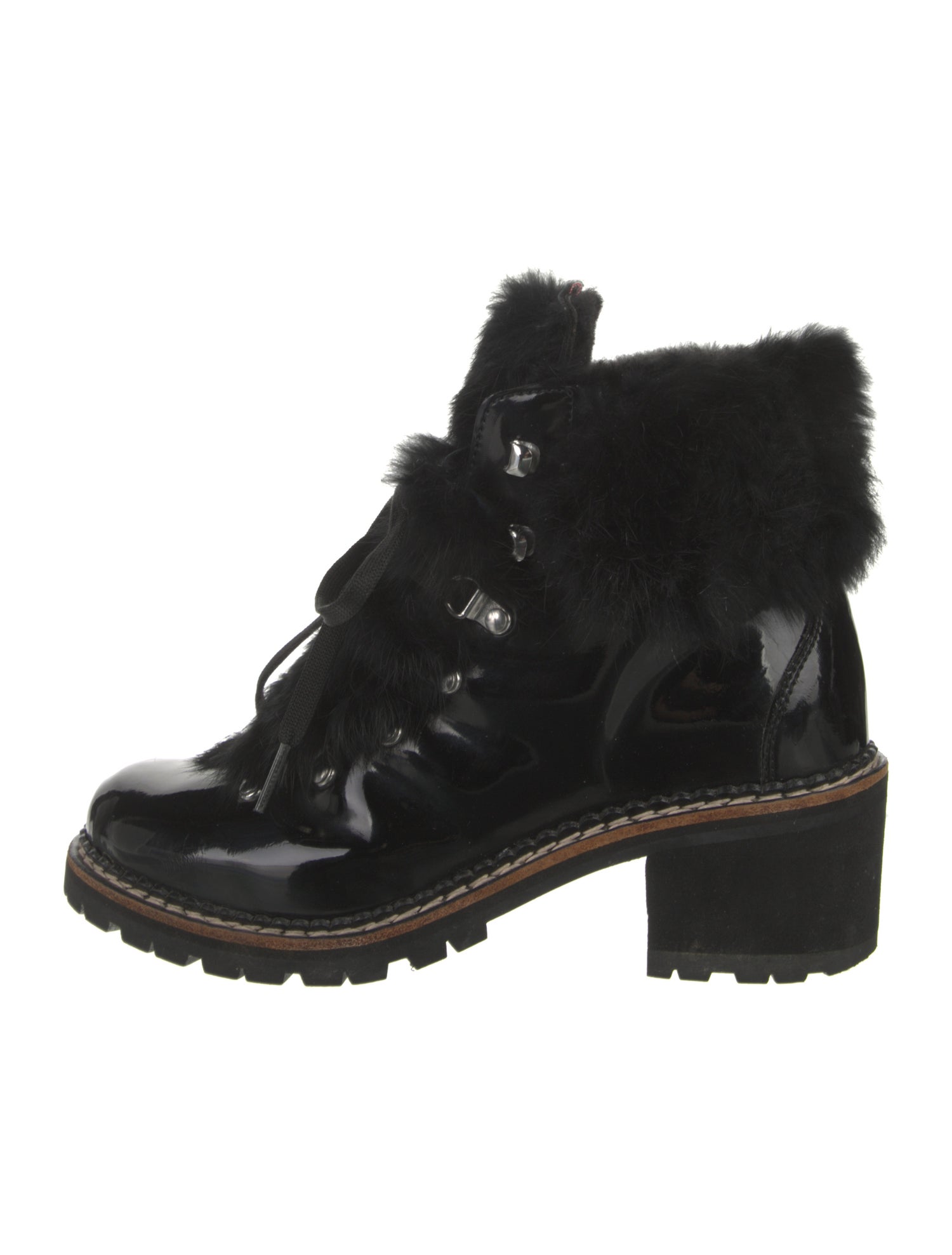 Montelliana Patent Leather Fur Trim Combat Boots