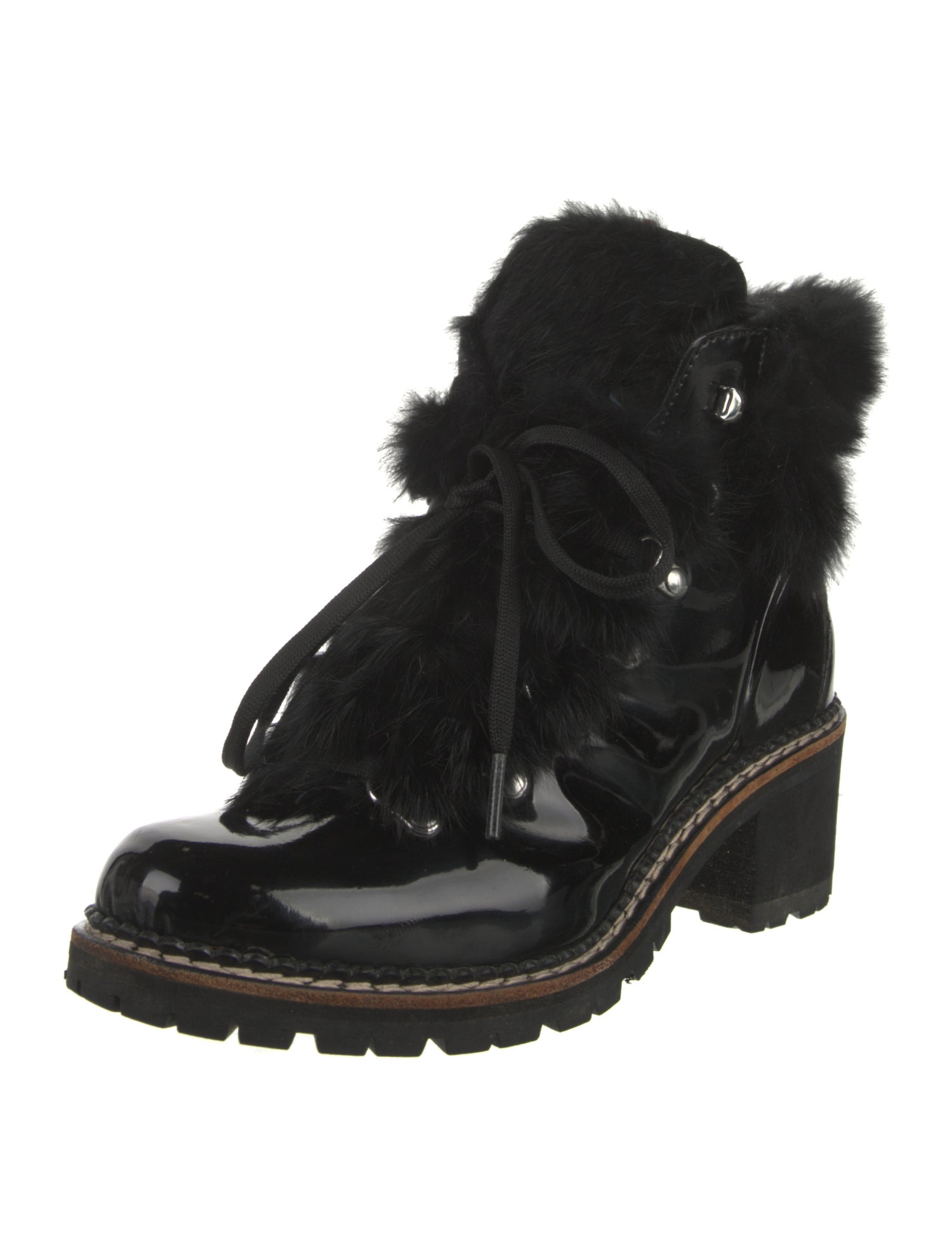 Montelliana Patent Leather Fur Trim Combat Boots