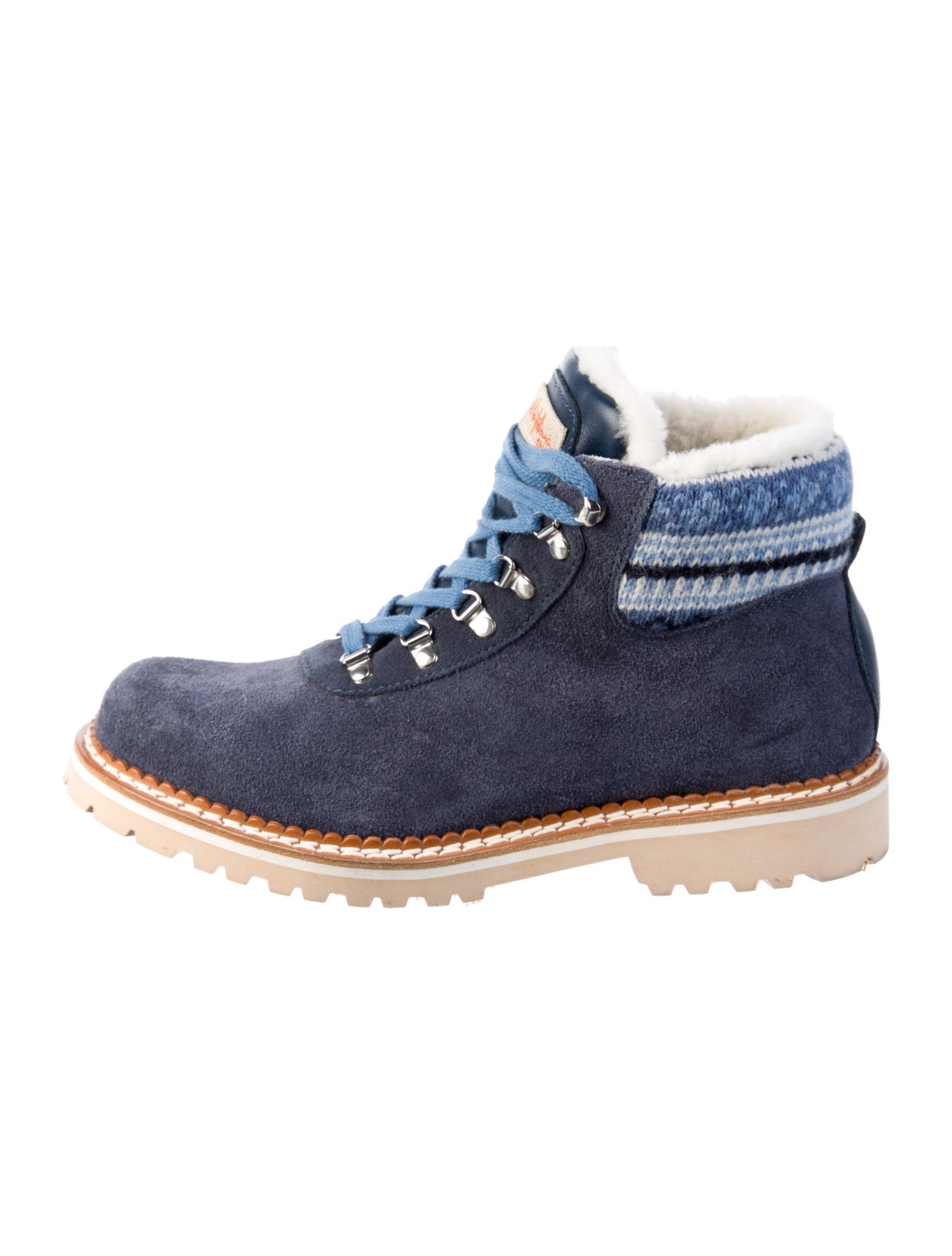 Montelliana Suede Colorblock Pattern Lace-Up Boots