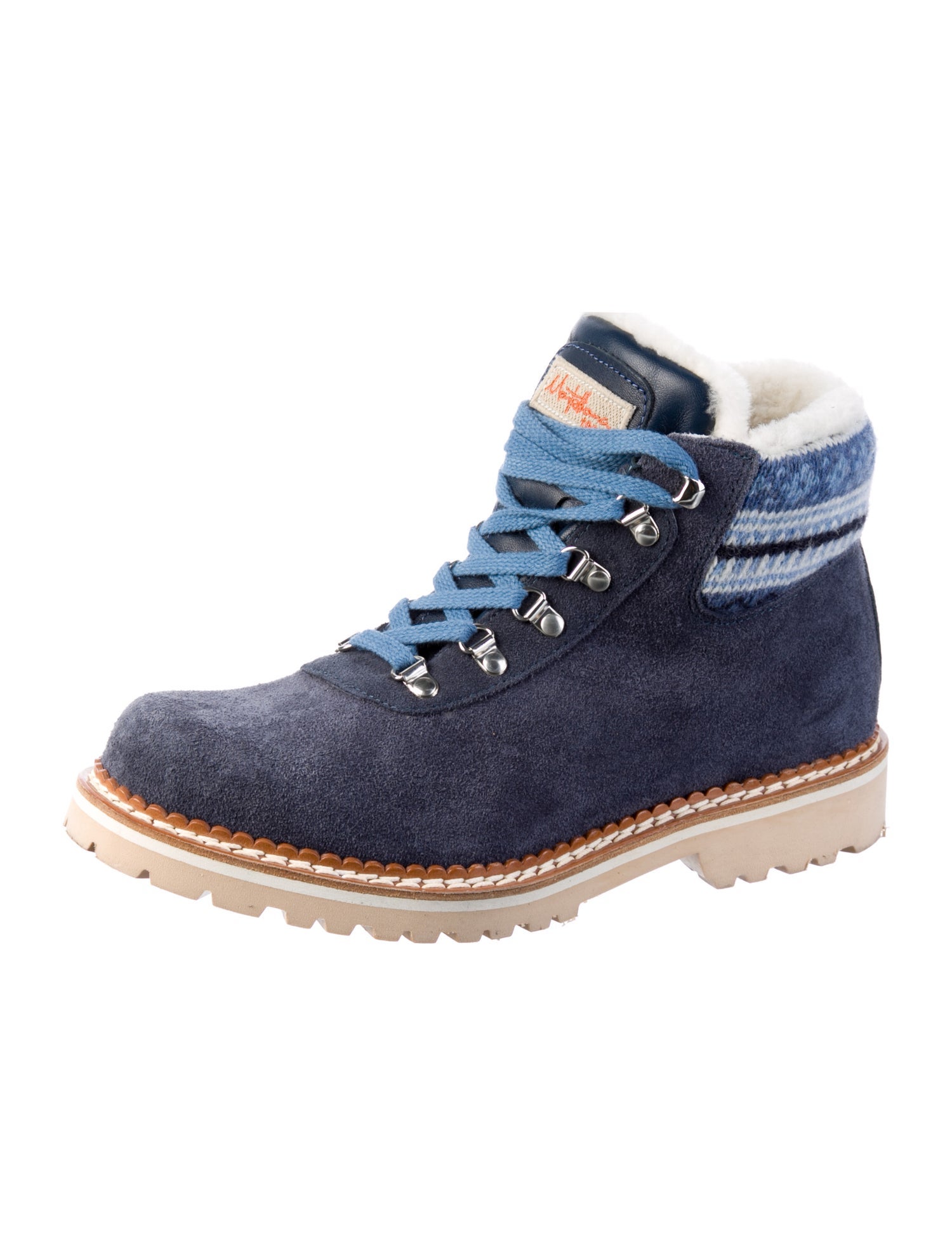 Montelliana Suede Colorblock Pattern Lace-Up Boots