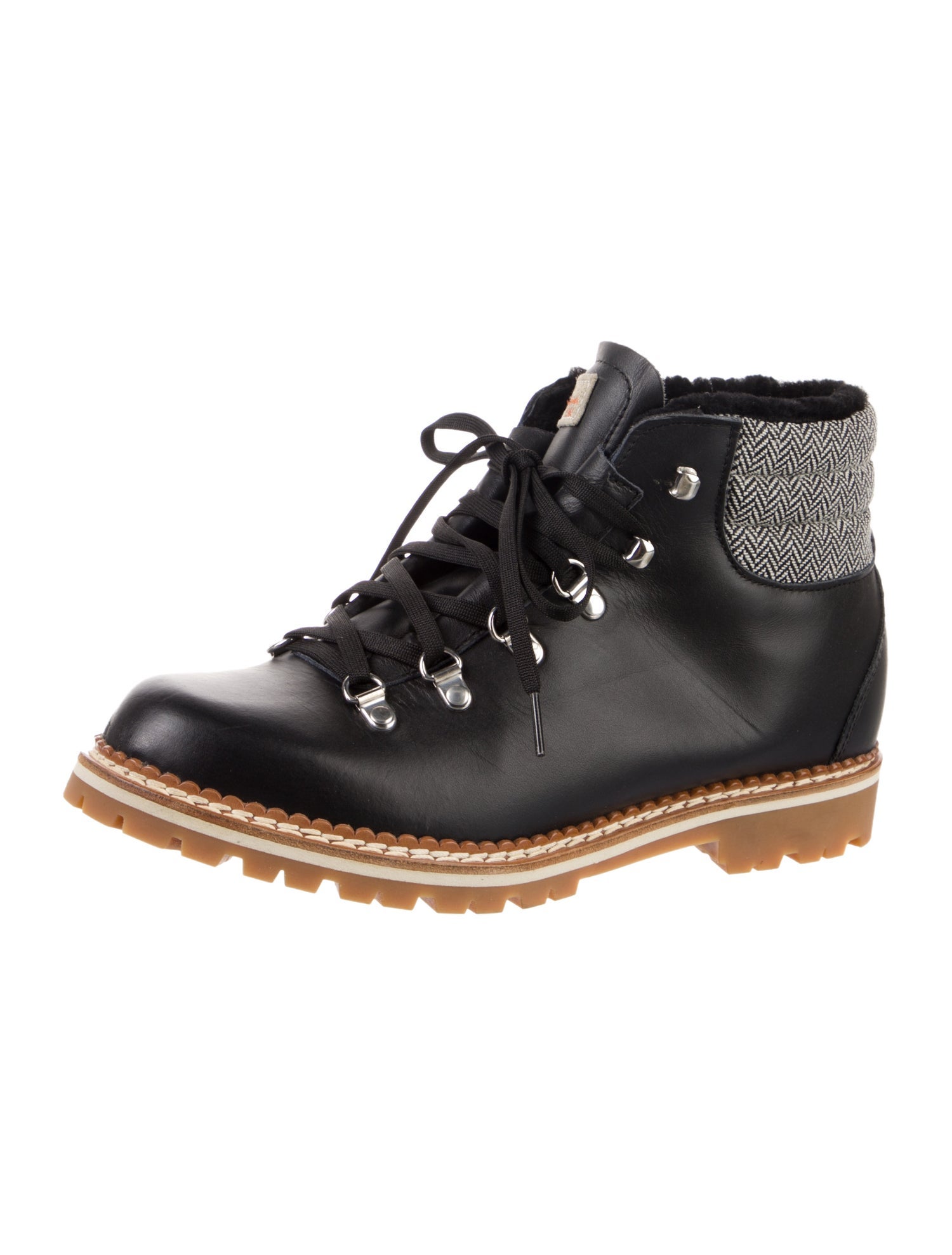 Montelliana Leather Colorblock Pattern Lace-Up Boots